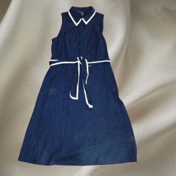 NWT Maggy London Preppy Nautical Linen Blend Dress – Size 14Navy And White - Picture 1 of 4